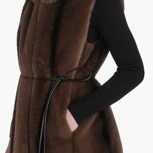 Cole Haan Brown Faux Fur Vest with Black Belt